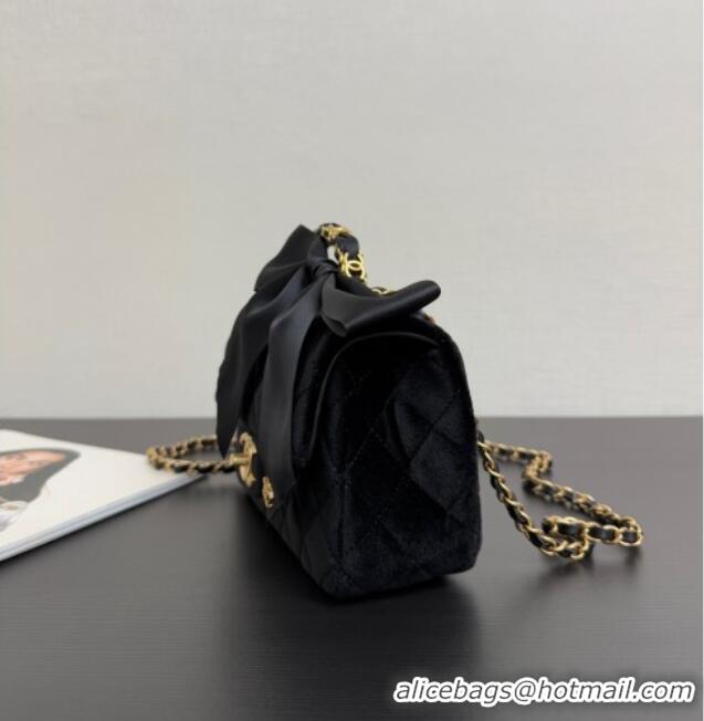 Top Quality Chanel Velvet Mini Flap Bag with Top Handle with Bow AS5875 Black 2025