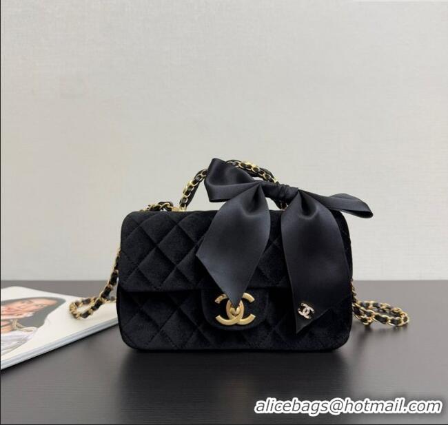 Top Quality Chanel Velvet Mini Flap Bag with Top Handle with Bow AS5875 Black 2025