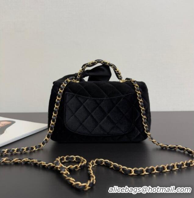 Top Quality Chanel Velvet Mini Flap Bag with Top Handle with Bow AS5875 Black 2025