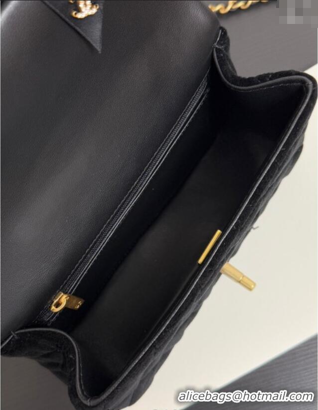 Top Quality Chanel Velvet Mini Flap Bag with Top Handle with Bow AS5875 Black 2025