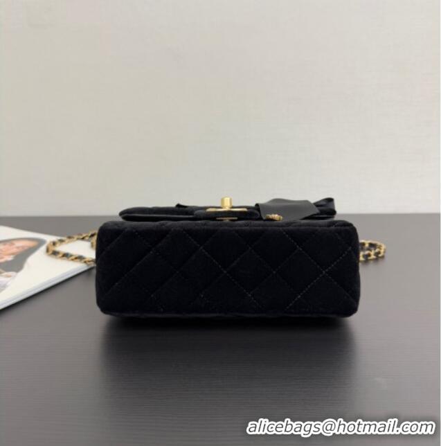 Top Quality Chanel Velvet Mini Flap Bag with Top Handle with Bow AS5875 Black 2025