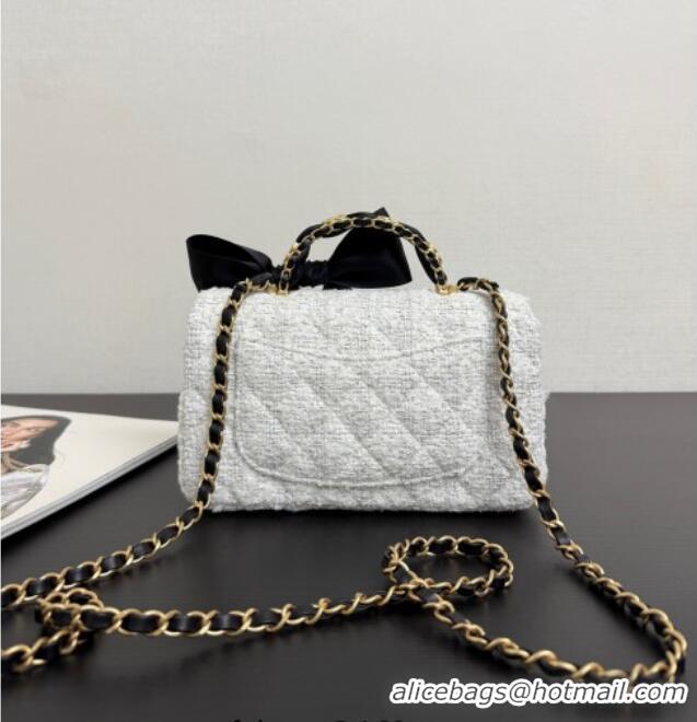 Grade Quality Chanel Tweed Mini Flap Bag with Top Handle with Bow AS5875 White 2025