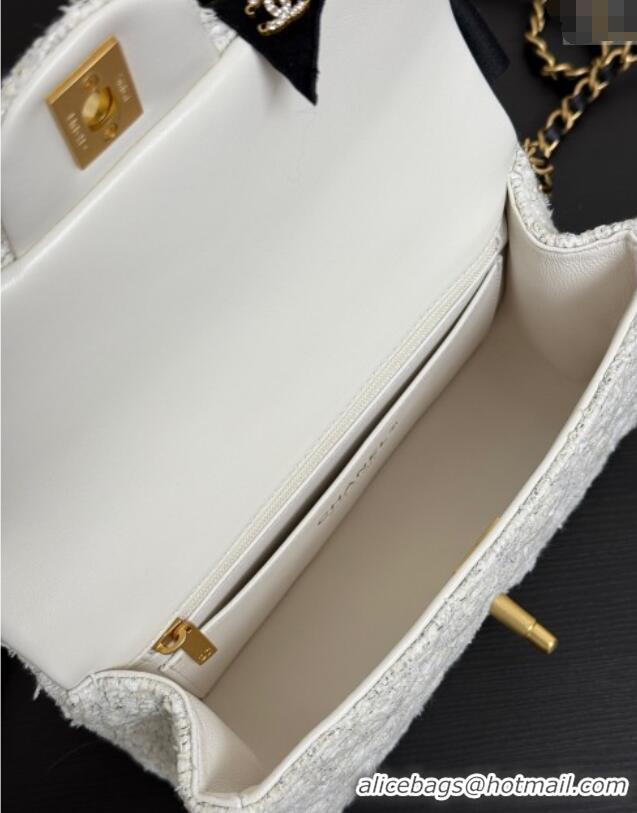 Grade Quality Chanel Tweed Mini Flap Bag with Top Handle with Bow AS5875 White 2025
