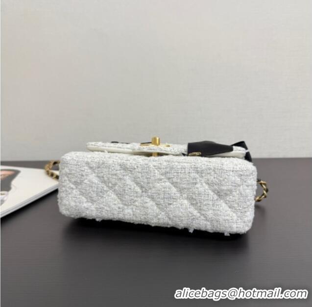 Grade Quality Chanel Tweed Mini Flap Bag with Top Handle with Bow AS5875 White 2025