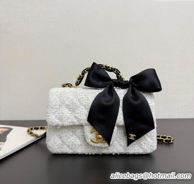 Grade Quality Chanel Tweed Mini Flap Bag with Top Handle with Bow AS5875 White 2025