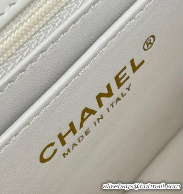 Grade Quality Chanel Tweed Mini Flap Bag with Top Handle with Bow AS5875 White 2025