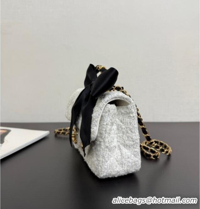 Grade Quality Chanel Tweed Mini Flap Bag with Top Handle with Bow AS5875 White 2025