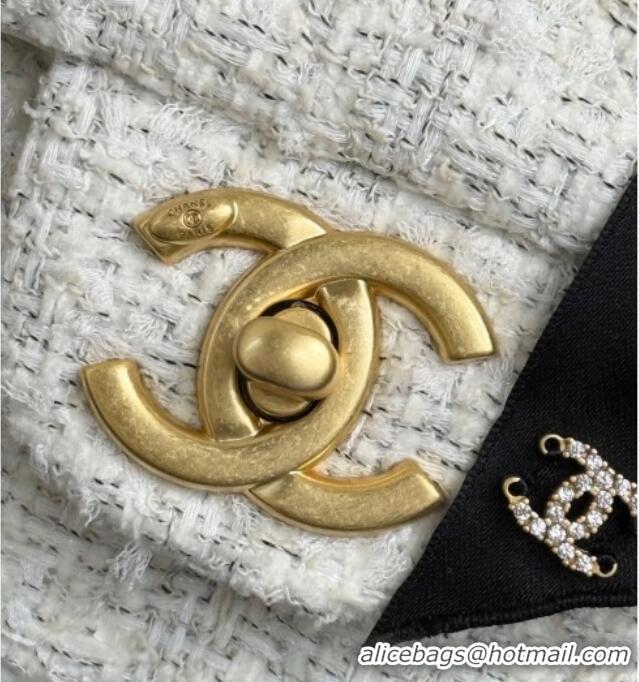 Grade Quality Chanel Tweed Mini Flap Bag with Top Handle with Bow AS5875 White 2025