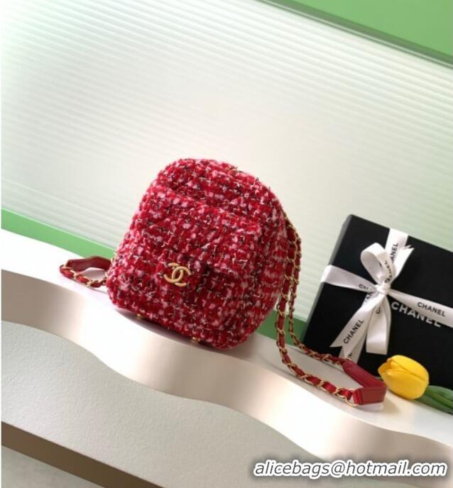 Affordable Price Chanel Tweed Bowling Bag AS5791 Red 2025