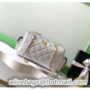 Best Grade Chanel Grained Calfskin Bowling Bag AS5791 Silver 2025