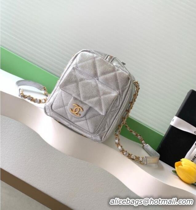 Best Grade Chanel Grained Calfskin Bowling Bag AS5791 Silver 2025