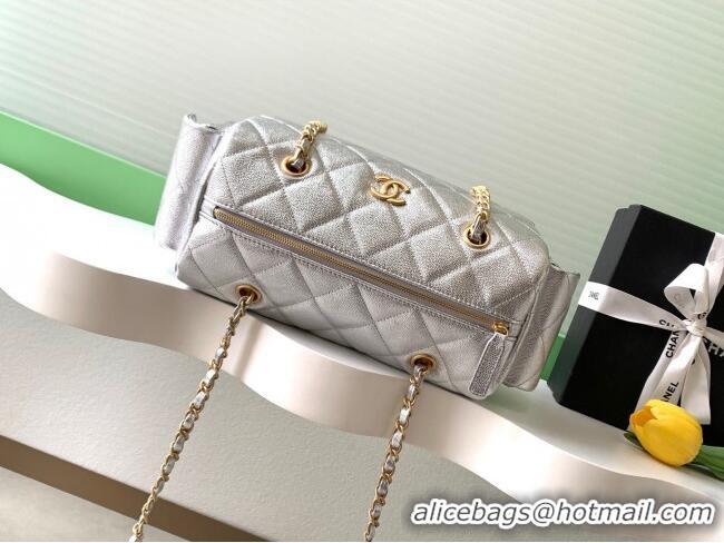 Best Grade Chanel Grained Calfskin Bowling Bag AS5791 Silver 2025