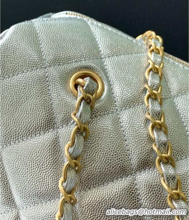 Best Grade Chanel Grained Calfskin Bowling Bag AS5791 Silver 2025