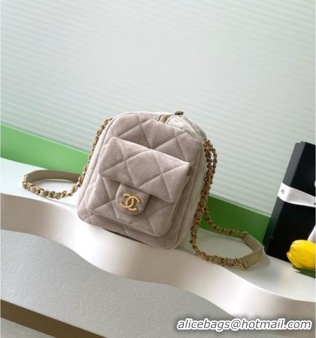 Top Design Chanel Suede Bowling Bag AS5791 Grey 2025