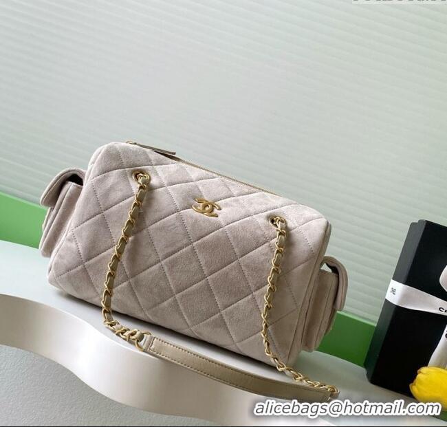 Top Design Chanel Suede Bowling Bag AS5791 Grey 2025
