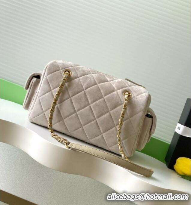 Top Design Chanel Suede Bowling Bag AS5791 Grey 2025
