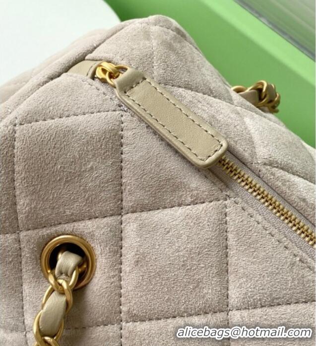 Top Design Chanel Suede Bowling Bag AS5791 Grey 2025
