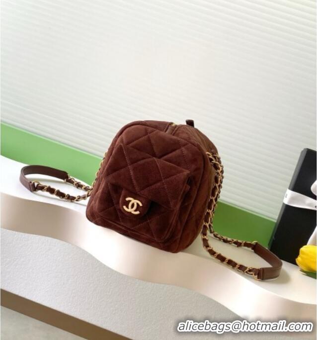 Famous Brand Chanel Suede Bowling Bag AS5791 Brown 2025