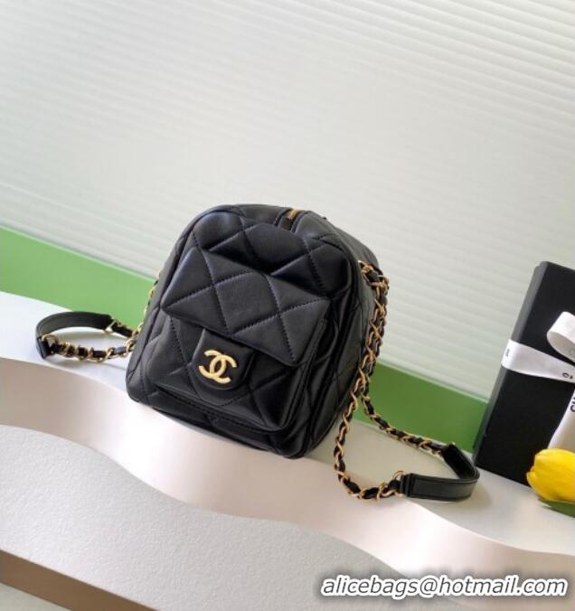 Luxury Cheap Chanel Calfskin Leather Bowling Bag AS5791 Black 2025