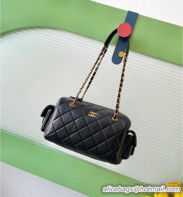Luxury Cheap Chanel Calfskin Leather Bowling Bag AS5791 Black 2025