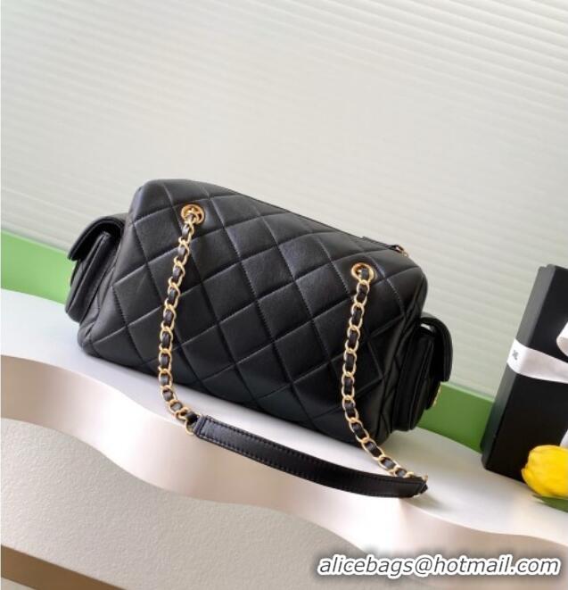 Luxury Cheap Chanel Calfskin Leather Bowling Bag AS5791 Black 2025