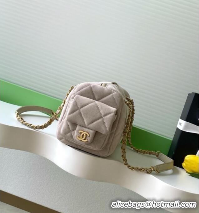 Super Quality Chanel Small Suede Bowling Bag AS5792 Grey 2025