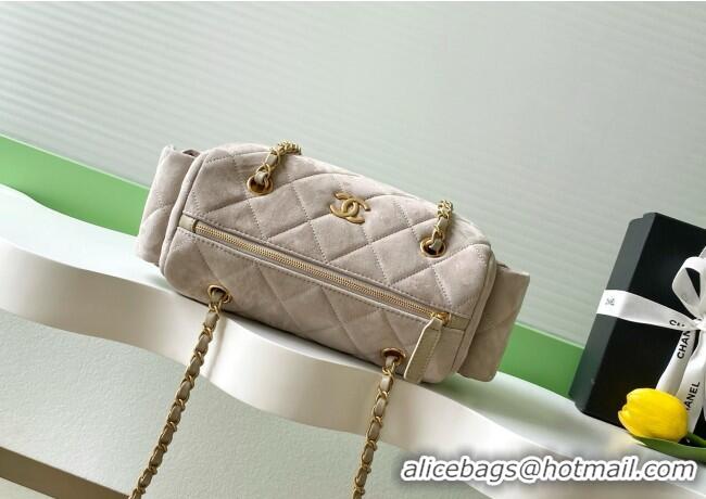 Super Quality Chanel Small Suede Bowling Bag AS5792 Grey 2025