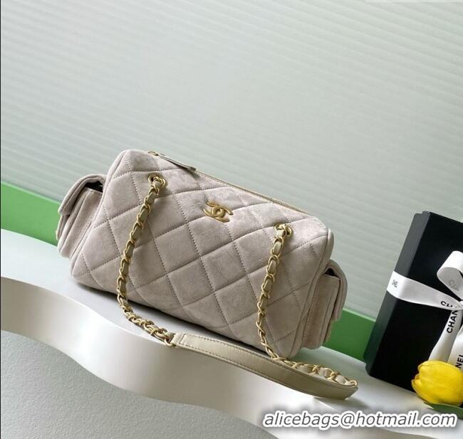 Super Quality Chanel Small Suede Bowling Bag AS5792 Grey 2025