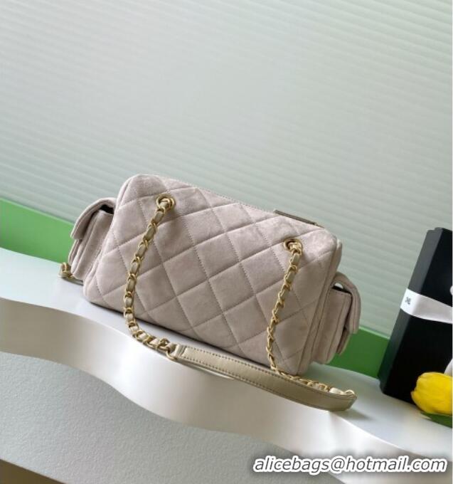 Super Quality Chanel Small Suede Bowling Bag AS5792 Grey 2025
