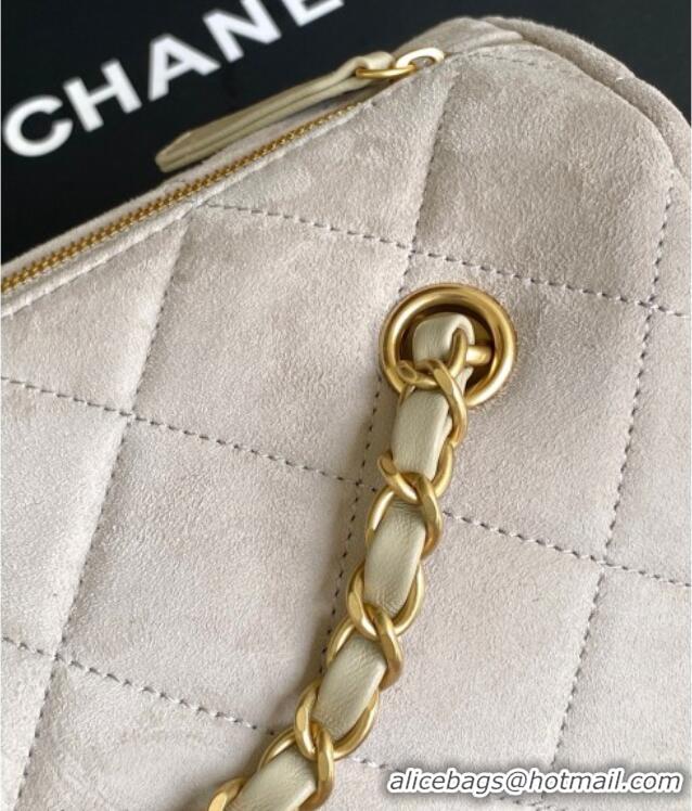 Super Quality Chanel Small Suede Bowling Bag AS5792 Grey 2025