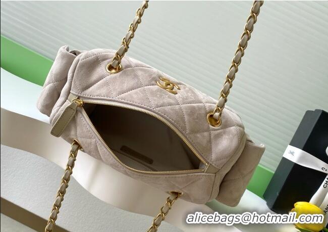 Super Quality Chanel Small Suede Bowling Bag AS5792 Grey 2025