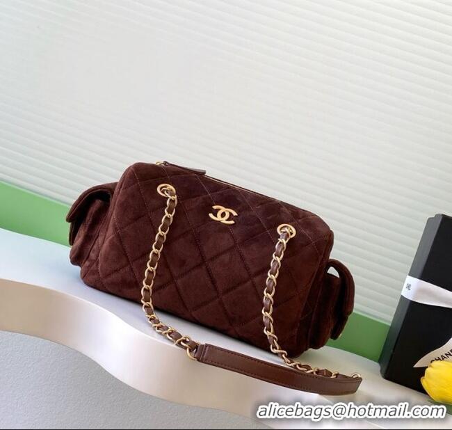 Super Quality Chanel Small Suede Bowling Bag AS5792 Brown 2025