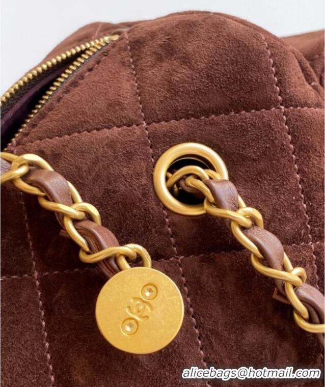 Super Quality Chanel Small Suede Bowling Bag AS5792 Brown 2025