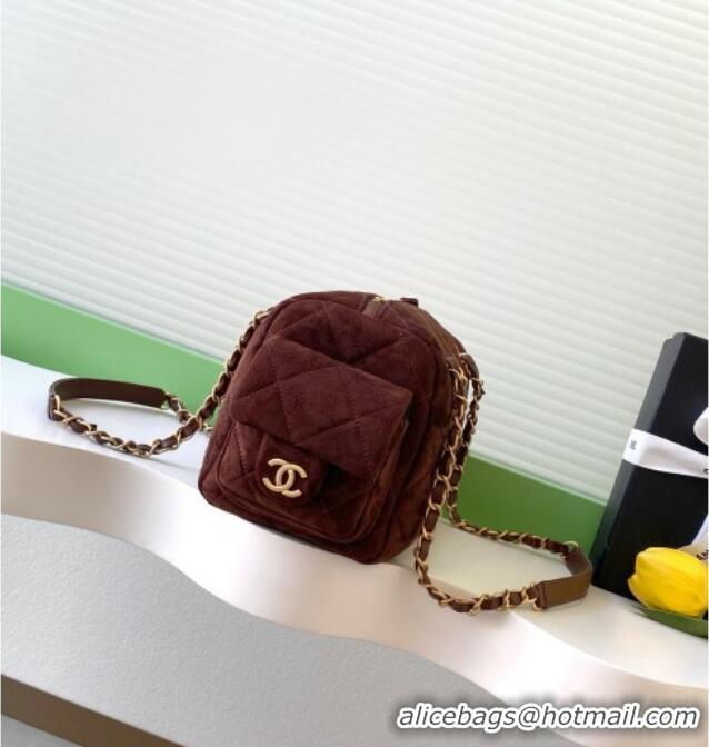 Super Quality Chanel Small Suede Bowling Bag AS5792 Brown 2025
