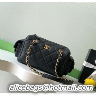 Luxury Cheap Chanel Small Grained Calfskin Bowling Bag AS5792 Black 2025