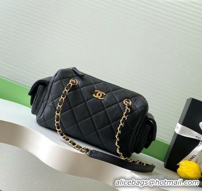 Luxury Cheap Chanel Small Grained Calfskin Bowling Bag AS5792 Black 2025