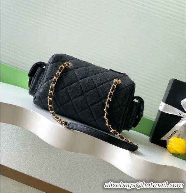 Luxury Cheap Chanel Small Grained Calfskin Bowling Bag AS5792 Black 2025