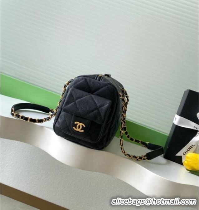 Luxury Cheap Chanel Small Grained Calfskin Bowling Bag AS5792 Black 2025
