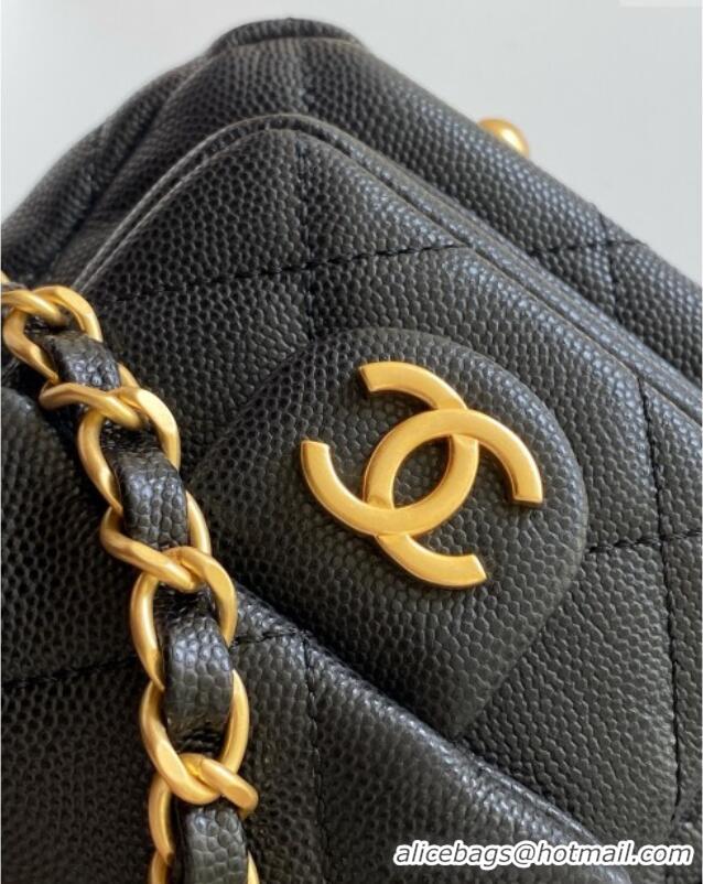Luxury Cheap Chanel Small Grained Calfskin Bowling Bag AS5792 Black 2025