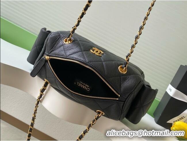 Luxury Cheap Chanel Small Grained Calfskin Bowling Bag AS5792 Black 2025
