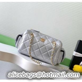 Most Popular Chanel Small Calfskin Leather Bowling Bag AS5792 Silver 2025