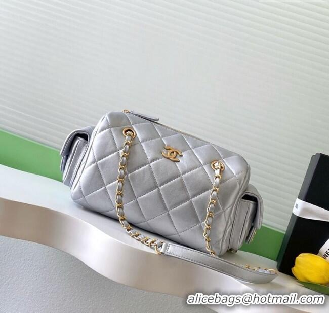 Most Popular Chanel Small Calfskin Leather Bowling Bag AS5792 Silver 2025