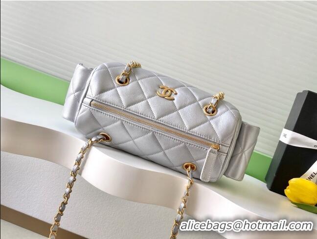 Most Popular Chanel Small Calfskin Leather Bowling Bag AS5792 Silver 2025