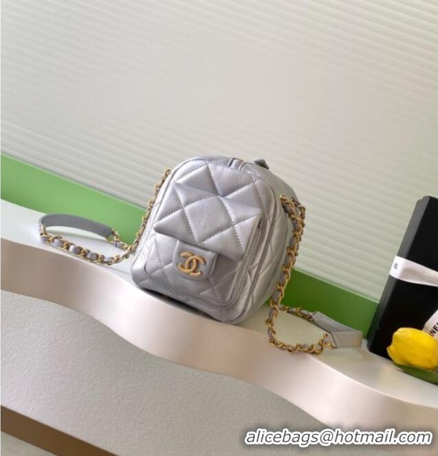 Most Popular Chanel Small Calfskin Leather Bowling Bag AS5792 Silver 2025