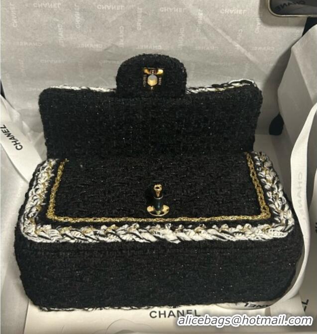 Well Crafted Chanel Tweed Small Flap Bag A01113 Black 2025
