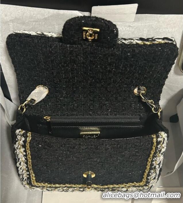 Well Crafted Chanel Tweed Small Flap Bag A01113 Black 2025