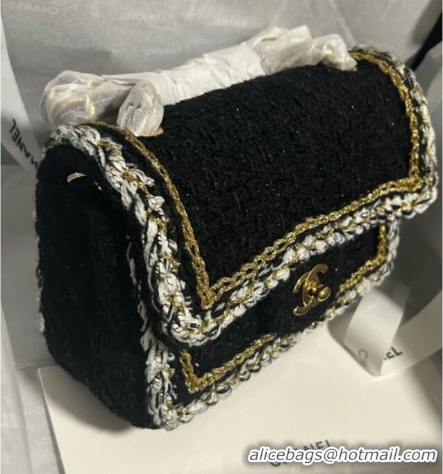 Well Crafted Chanel Tweed Small Flap Bag A01113 Black 2025