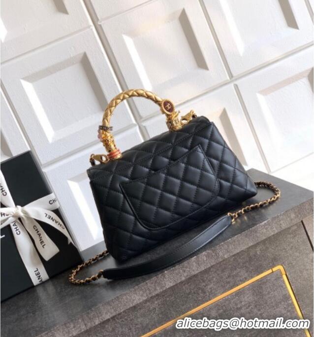 Best Price Chanel Calfskin Leather Small Flap Bag with Top Handle and Charm CH112701 Black 2025