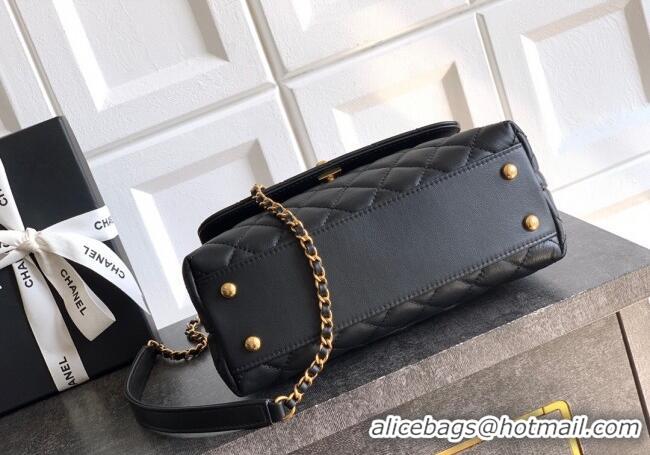 Best Price Chanel Calfskin Leather Small Flap Bag with Top Handle and Charm CH112701 Black 2025