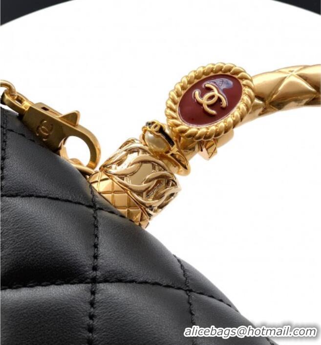 Best Price Chanel Calfskin Leather Small Flap Bag with Top Handle and Charm CH112701 Black 2025